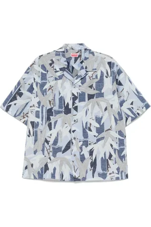 Kenzo Koszule, Mężczyzna, Niebieski, L, Bawełna, Chiku-Rin Camo Hawaiian Short Sleeved Shirt