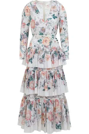 ZIMMERMANN Sukienki, Kobieta, Wielobarwność, S, Bawełna, Acacia Tiered Maxi Dress