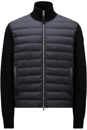 Moncler Kurtki, Mężczyzna, Czarny, XL, Kaszmir, Pikowany sweter z wełny i kaszmiru na zamek błyskawiczny