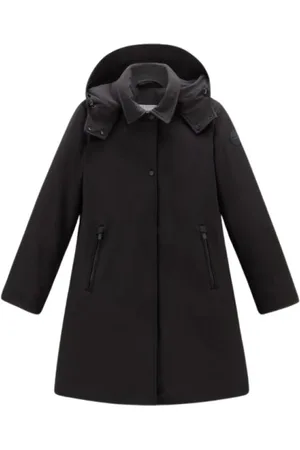 Woolrich Płaszcze, Kobieta, Czarny, L, Tech Softshell Down Hooded Trench