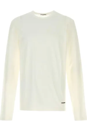 Jil Sander Koszulki, Mężczyzna, Biały, S, Bawełna, Koszulka z długim rękawem i okrągłym dekoltem