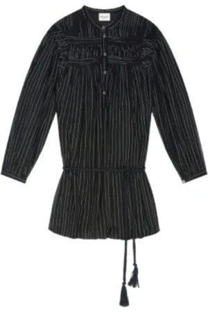 Isabel Marant Sukienki, Kobieta, Czarny, XS, Bawełna, Bawełniana Sukienka w Paski