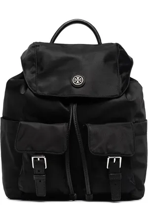 Tory Burch Torebki, Kobieta, Czarny, ONE SIZE, Nylon, Czarny plecak z nylonu z motywem podwójnego T