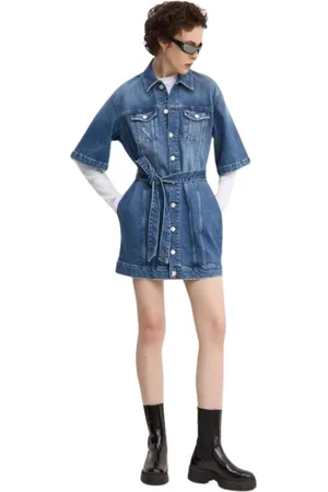 Tommy Hilfiger Sukienki, Kobieta, Niebieski, S, Denim, Sukienka jeansowa z rękawami typu dzwon