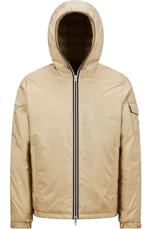 Moncler Kurtki, Mężczyzna, Beżowy, L, Krótka kurtka puchowa z kontrastowym wykończeniem