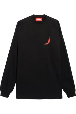 032c Koszulki, Mężczyzna, Czarny, M, Oversized longsleeve z nadrukiem owoców w kolorze czarnym
