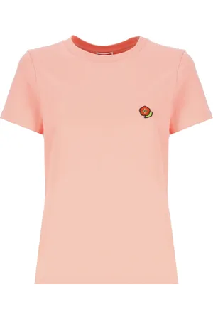 Kenzo Koszulki, Kobieta, Różowy, XS, Bawełna, Różowa koszulka T-shirt z haftowanymi kwiatami