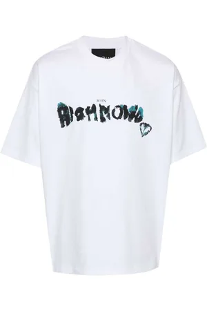John Richmond Koszulki, Mężczyzna, Biały, M, Bawełna, T-shirt z okrągłym dekoltem i logo z przodu