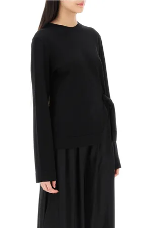 Jil Sander Bluzy, Kobieta, Czarny, XS, Wełna, Wełniany sweter z wycięciem na plecach