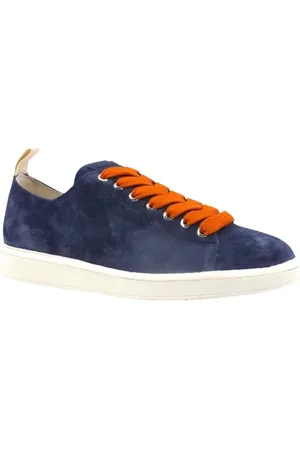 Panchic Buty, Mężczyzna, Niebieski, 42 EU, Zamsz, Zamszowe Sneakersy z Pomarańczowymi Sznurowadłami