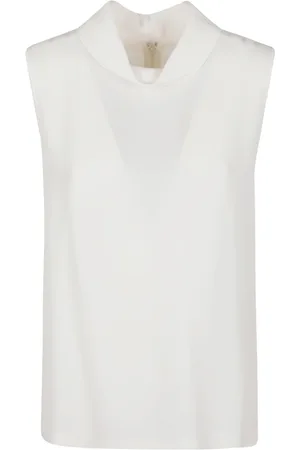 VALENTINO GARAVANI Koszulki, Kobieta, Biały, S, Len, Solid Ivory Sleeveless Top
