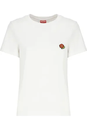 Kenzo Koszulki, Kobieta, Biały, S, Bawełna, T-shirt z haftowanym białym kwiatem