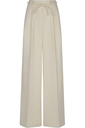 ZIMMERMANN Spodnie, Kobieta, Biały, M, Len, Crush Linen Wide Leg Pant