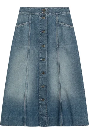 VALENTINO GARAVANI Spódnice, Kobieta, Niebieski, S, Denim, Spódnica Midi z Pranego Denimu