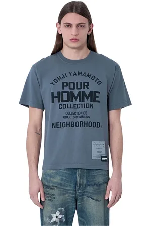 YOHJI YAMAMOTO Koszulki, Mężczyzna, Szary, M, Bawełniana T-shirt z logo na dekolcie