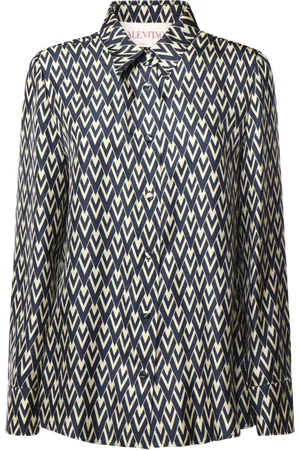 VALENTINO GARAVANI Bluzki, Kobieta, Zielony, S, Len, Zielona koszula slim fit z jedwabiu