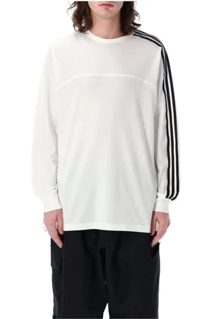 Y-3 Koszulki, Mężczyzna, Biały, L, Bawełna, Koszulka z długim rękawem w 3 paski