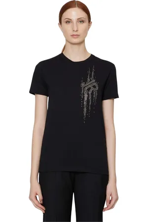 John Richmond Koszulki, Kobieta, Czarny, L, Bawełna, Regularny T-shirt z logo z przodu