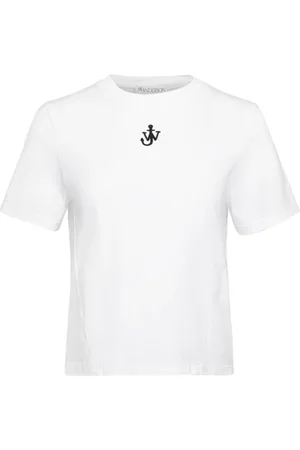J.W.Anderson Koszulki, Kobieta, Biały, M, Bawełna, T-shirt z haftowanym kotwicą