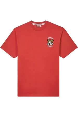 Kenzo Koszulki, Mężczyzna, Pomarańczowy, S, Haftowany bawełniany T-shirt z bocznym logo