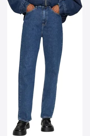 Calvin Klein Jeansy, Kobieta, Niebieski, W28 L32, Wysokie Spodnie Dżinsowe z Bawełny