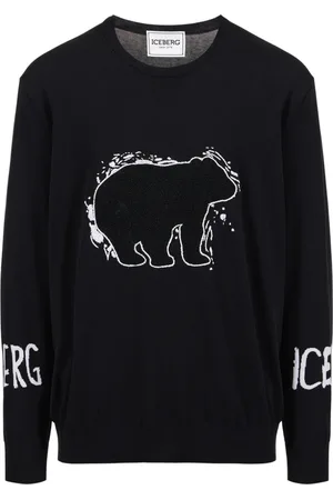Iceberg Swetry, Mężczyzna, Czarny, XL, Bawełna, Sweter Crewneck z Logo i Detalem Misia