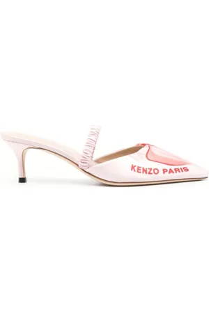 Kenzo Buty, Kobieta, Różowy, 36 EU, Skóra, Satynowe Czółenka typu Mules na Obcasie z Nadrukiem Logo