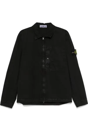 Stone Island Kurtki, Mężczyzna, Czarny, M, Bawełna, Czarna Koszula z Bawełny Zapinana na Zamek