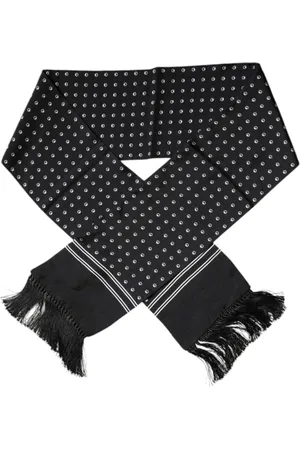 Dolce & Gabbana Akcesoria, Mężczyzna, Czarny, ONE SIZE, Jedwabny Szal w Groszki z Frędzlami
