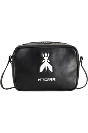 Patrizia Pepe Torebki, Kobieta, Czarny, ONE SIZE, Skóra, Torebka Listonoszka Camera Case z Logo
