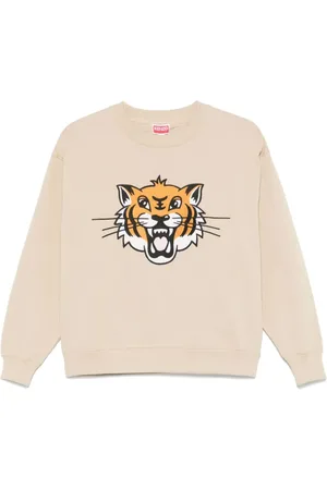 Kenzo Bluzy, Kobieta, Beżowy, XS, Bawełna, Bluza z haftowanym tygrysem Happy Tiger
