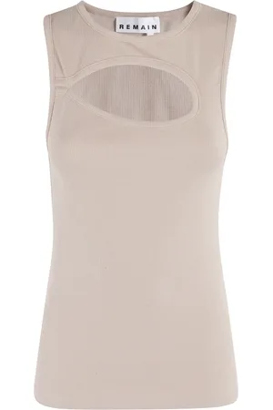 REMAIN Birger Christensen Koszulki, Kobieta, brązowy, S, Safari Cut Out Tank Top