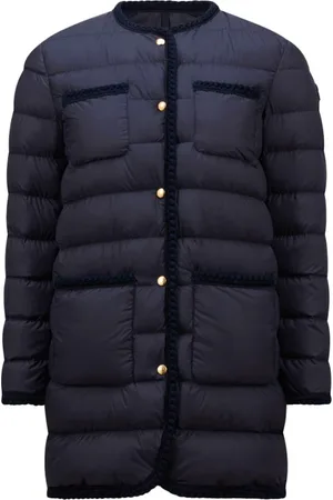 Moncler Kurtki, Kobieta, Niebieski, L, Poliester, Długi Płaszcz Puchowy Granatowy Nowoczesny Elegancki