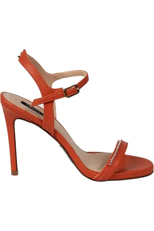 Patrizia Pepe Buty, Kobieta, Pomarańczowy, 37 EU, Skóra, Eleganckie sandały na wysokim obcasie z dżetami