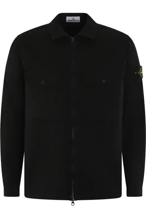 Stone Island Kurtki, Mężczyzna, Czarny, XL, Bawełna, Zip Overshirt