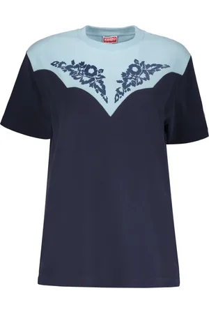 Kenzo Koszulki, Kobieta, Niebieski, S, Bawełna, Koszulka z prążkowanym dekoltem typu crew-neck