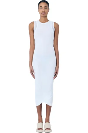 Jil Sander Sukienki, Kobieta, Biały, M, Bawełna, Sukienka midi z warstwami