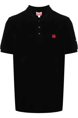 Kenzo Koszulki, Mężczyzna, Czarny, L, Bawełna, Czarna koszulka polo z haftowanym kwiatem