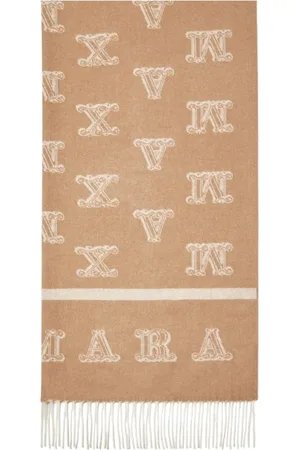 Max Mara Akcesoria, Kobieta, Beżowy, ONE SIZE, Kaszmir, Luksusowy Szal z Kaszmiru z Monogramem