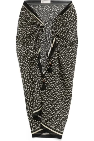 Tory Burch Stroje kąpielowe, Kobieta, Czarny, ONE SIZE, Bawełna, Sukienka kopertowa z monogramem