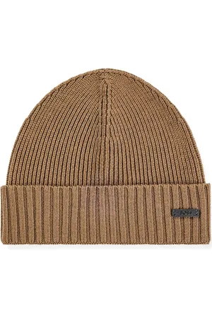 HUGO BOSS Akcesoria, Kobieta, brązowy, ONE SIZE, Wełna, Luksusowa wełniana czapka beanie
