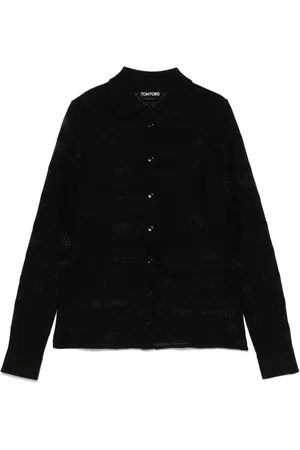 Tom Ford Swetry, Kobieta, Czarny, M, Czarny kardigan zapinany na guziki z klasycznym kołnierzykiem