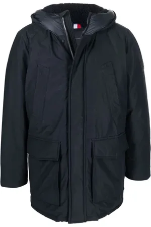 Tommy Hilfiger Płaszcze, Mężczyzna, Niebieski, M, Bawełna, Niebieska kurtka puchowa z woskowanym wykończeniem Dry Wax
