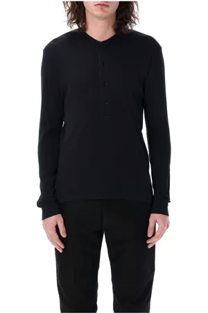 Tom Ford Koszulki, Mężczyzna, Czarny, XL, Bawełna, Czarna Koszulka Polo Henley z Prążkami