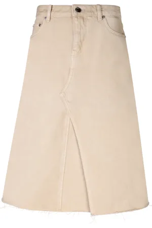 Tory Burch Spódnice, Kobieta, Beżowy, XS, Denim, Spódnica midi z denimu o surowym wykończeniu