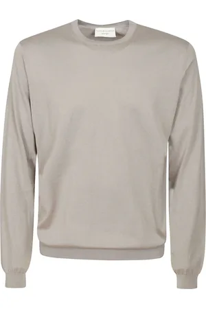 FILIPPO DE LAURENTIIS Swetry, Mężczyzna, Beżowy, L, Biała Bawełniana Crew-Neck Sweter