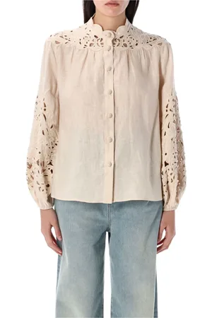 ZIMMERMANN Bluzki, Kobieta, Beżowy, S, Len, Wylie Embroidered Blouse