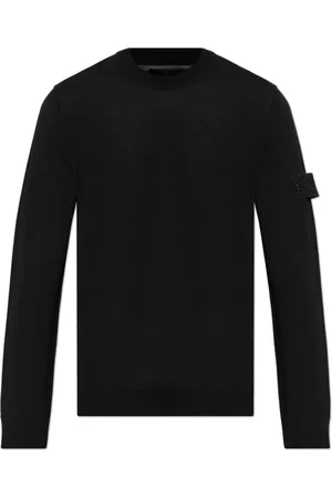 Stone Island Swetry, Mężczyzna, Czarny, XL, Wełna, Wełniana Koszulka Polo Capsule Ghost