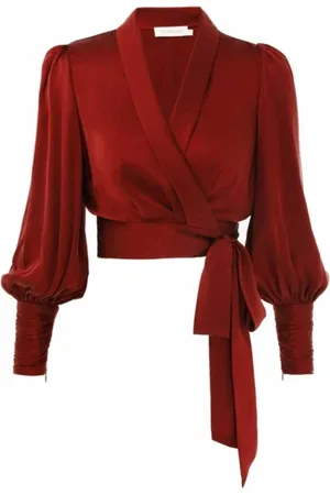 ZIMMERMANN Bluzki, Kobieta, Czerwony, M, Garnet Silk Wrap Top