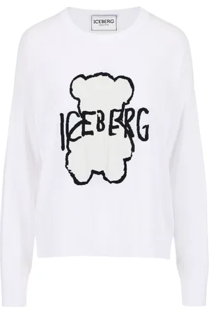 Iceberg Swetry, Kobieta, Biały, XS, Bawełna, Biały sweter z okrągłym dekoltem